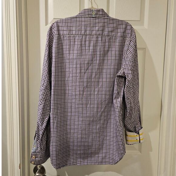 Robert Graham Mens XL Tailored Fit Shrt Purple White Plaid Button Down Flip Cuff - Picture 6 of 7